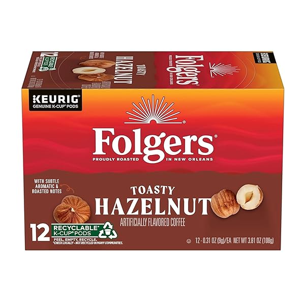 FOLGERS TOASTY HAZELNUT FLAVORED COFFEE, 12 KEURIG K-CUP...