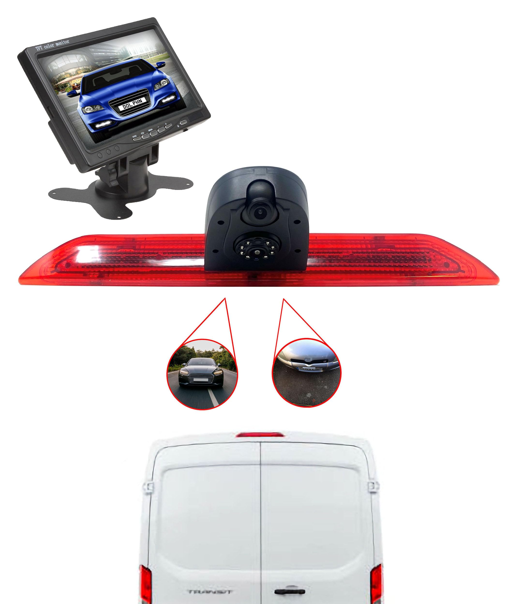 Dolphin Automotive Dual Rear Reversing Camera Fits Ford Transit Van 2014 Onwards (Camera With 7" Dash Monitor)