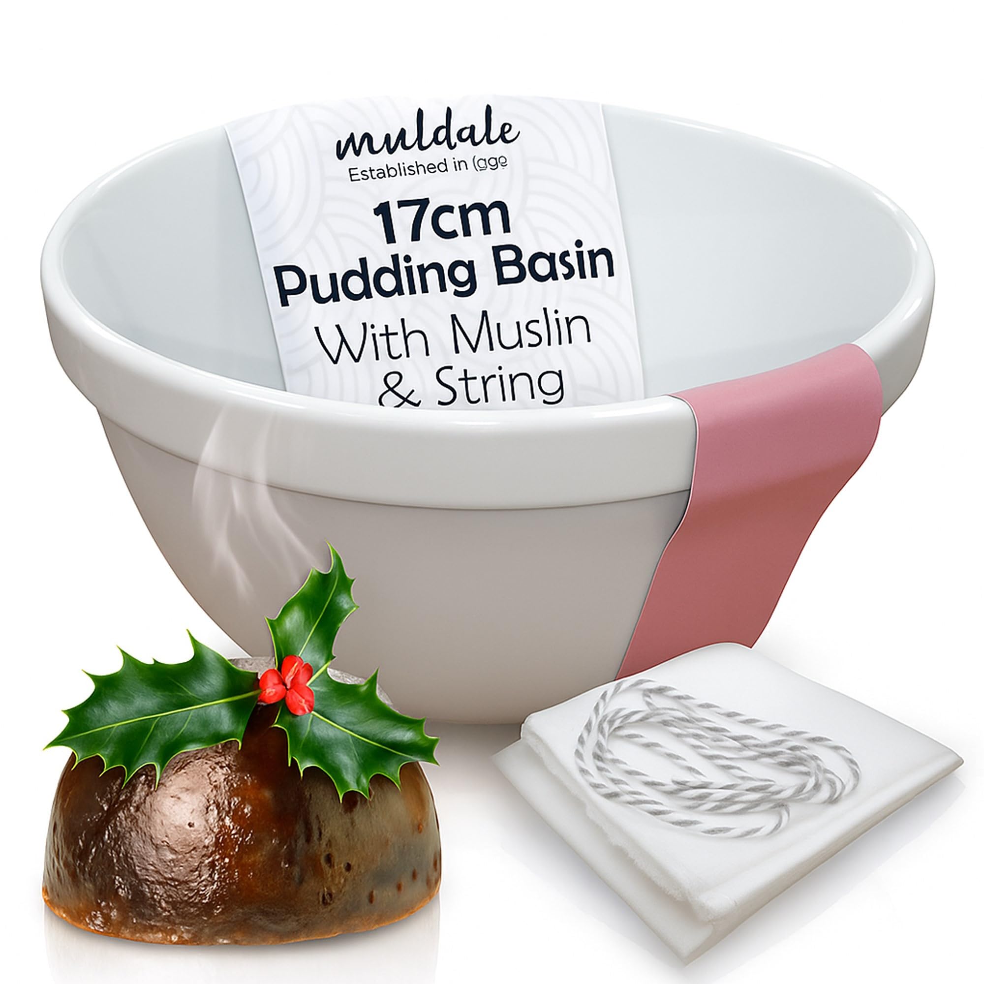 Muldale Traditional 1 Litre Pudding Basin for Steaming - Heat Proof Ceramic Pudding Bowl - Premium Christmas Bowls - Great for Steaming Hot Puddings on Winter Evenings