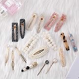 Jabuer 18PCS Fashion Pearl Hair Clips Acrylic Resin Geometric barrettes for Girl
