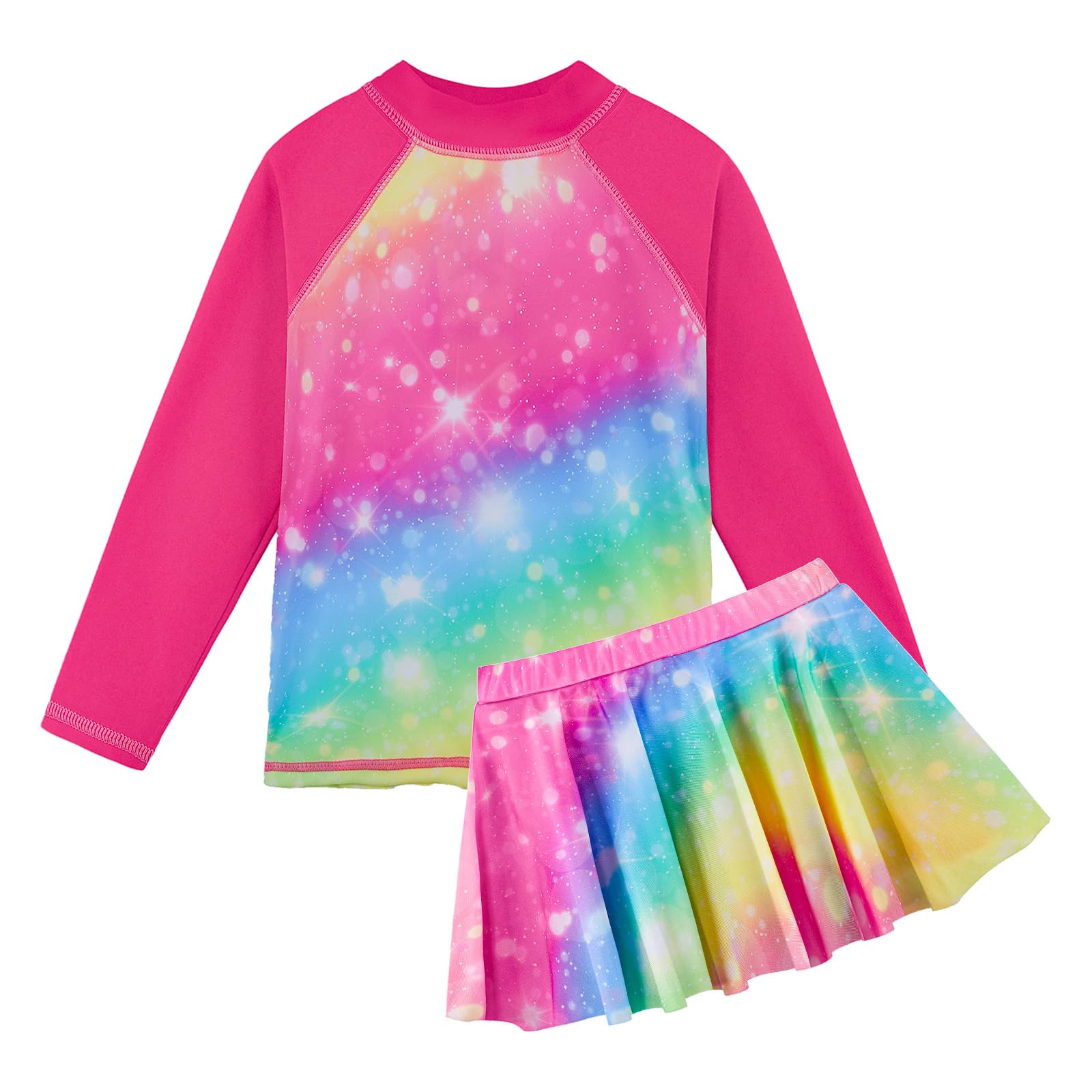 Photo 1 of Girl's Two-Piece Long Sleeve Swimsuits UPF50+ Rash Guard Kids Bathing Suit S479_Rainbow_6A