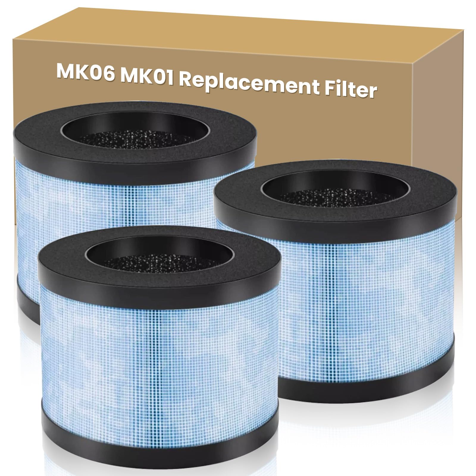Photo 1 of 3 Pack MK06 MK01 Replacement Filter Compatible with AROEVE MK01 MK06 and Compatible with Kloudi DH-JH01 Air Purifier, 3-in-1 True HEPA High-Efficiency Activated Carbon Filter for Home Large Room