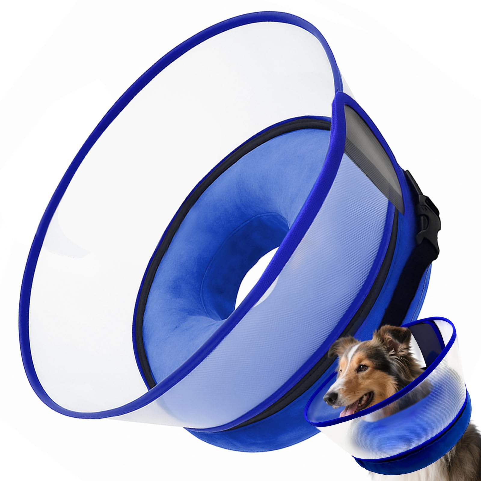 Photo 1 of Furrtripsy Inflatable Dog Cone Collar with Detachable Sturdy Shield,Soft&Lightweight-Ideal for Post-Surgery Recovery and Daily Wear,Suitable for Small Medium Large Dog Breeds(Blue,L)