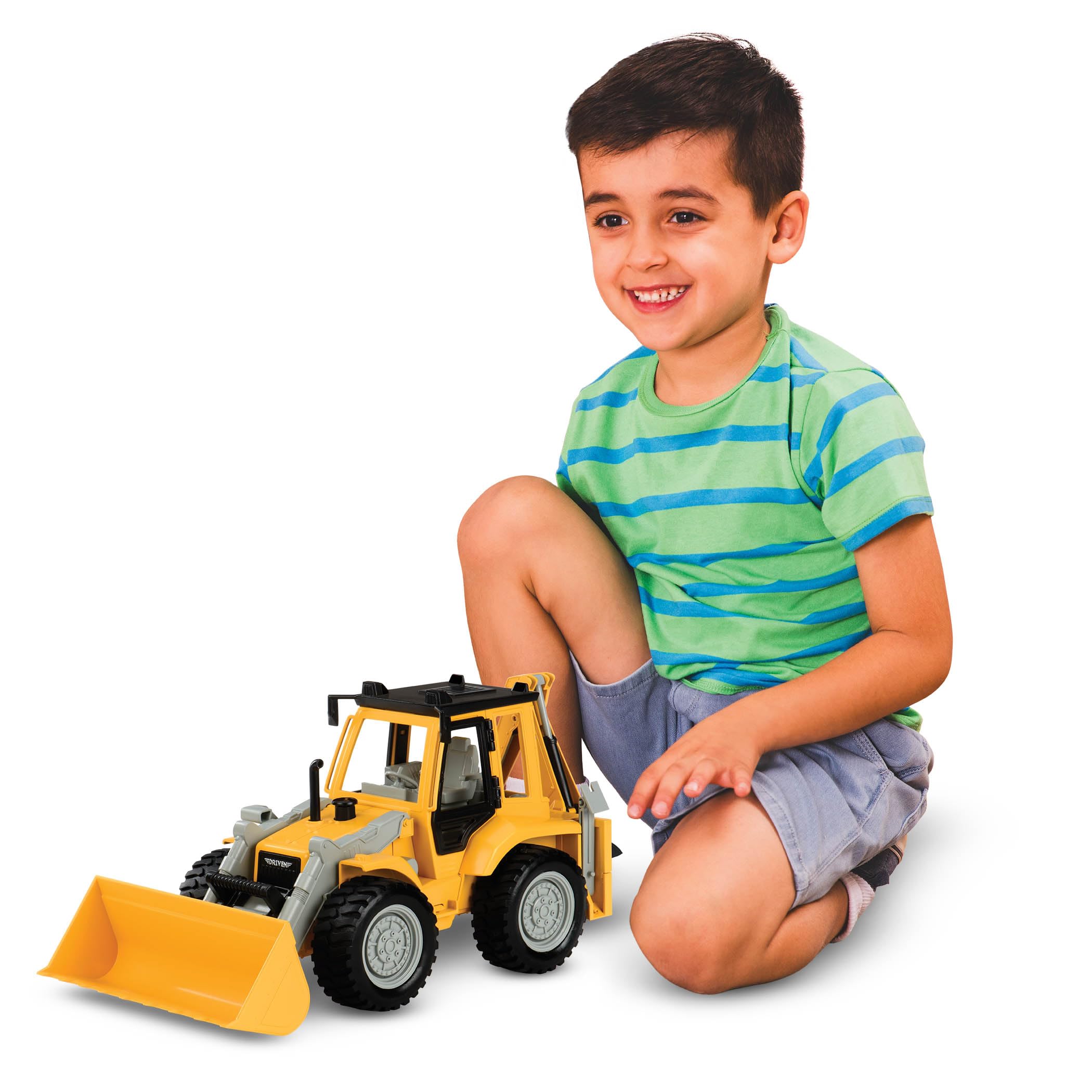 Driven by Battat – Large 17 Inch Backhoe Loader Toy for Kids – Front Loader & Rear Excavator Arm – Realistic Construction Vehicle for Digging & Scooping – Durable Design – Ages 3+