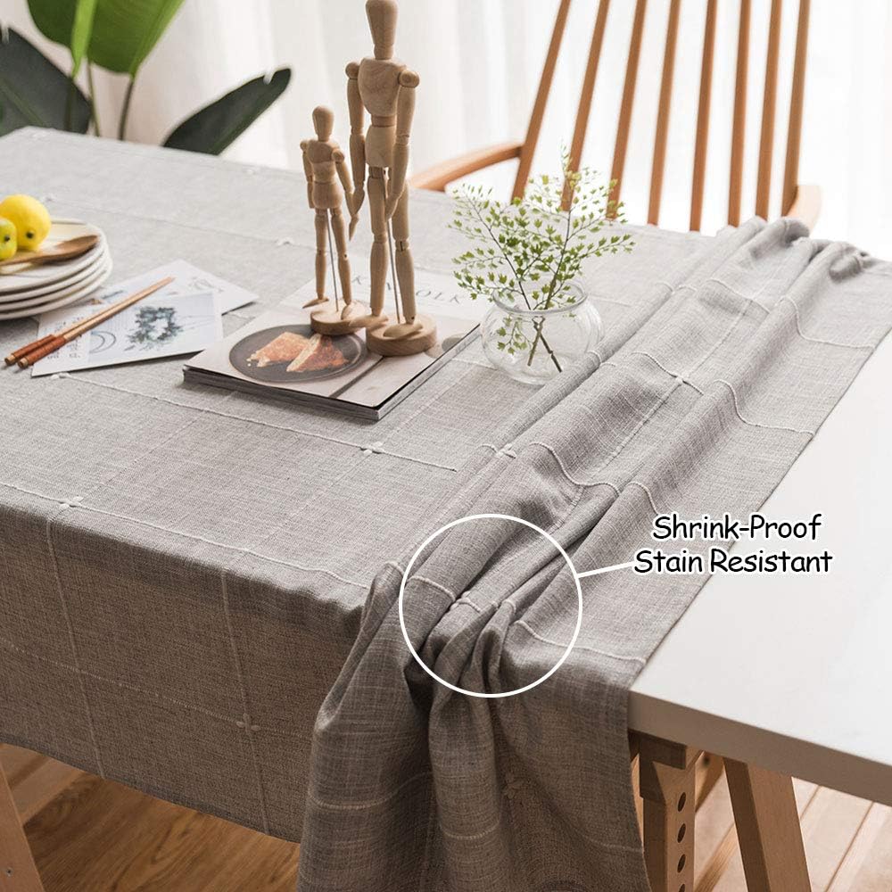 ColorBird Solid Embroidery Lattice Tablecloth Cotton Linen Dust-Proof Checkered Table Cover for Kitchen Dinning Tabletop Decoration (Rectangle/Oblong, 52 x 86 Inch, Gray): Kitchen & Dining