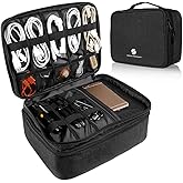 Travel Electronics Organizer, Waterproof Cable Organizer Bag for Electronic Accessories Double Layer Large Shockproof Cable Storage Bag for Cord, Power Bank, Tablet(Up to iPad 11 inch) - Black