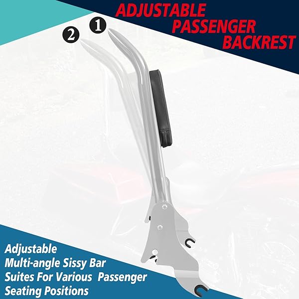 YHMOTO DETACHABLE SISSY BAR PASSENGER BACKREST 22″ INCH REAR PAD FIT FOR HARLEY TOURING MODELS 2009-2025 ROAD KING ULTRA CVO LIMITED STREET GLIDE ROAD GLIDE ELECTRA GLIDE (CHROME)