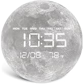 HOMLOVE Digital Wall Clock, LED Moon/Earth Design, Temperature Display, 7.87 x 7.87 inches (Moon, 12.59 INCH)