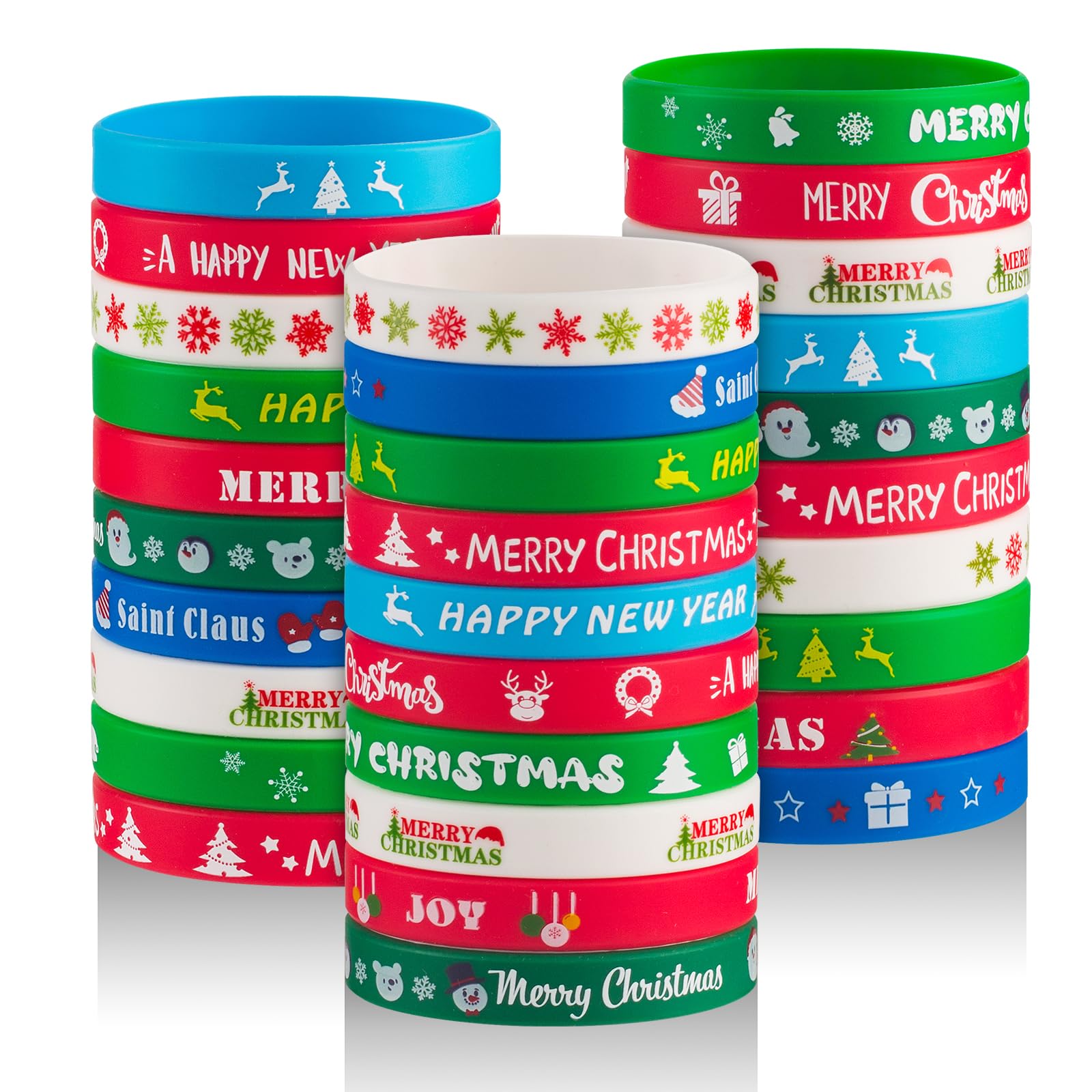 Photo 1 of 30pcs Christmas Silicone Bracelets for Kids Rubber Wristbands Pack for Christmas Party Favors Supplies Cute Bracelets Bulk for kids&teens Holiday Gifts for Students and Christmas Stocking Stuffers