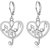 HELORET Music Note Earrings Dangle Earrings Love Heart Treble Clef Leverback Earrings Jewelry Gifts for Music Lover