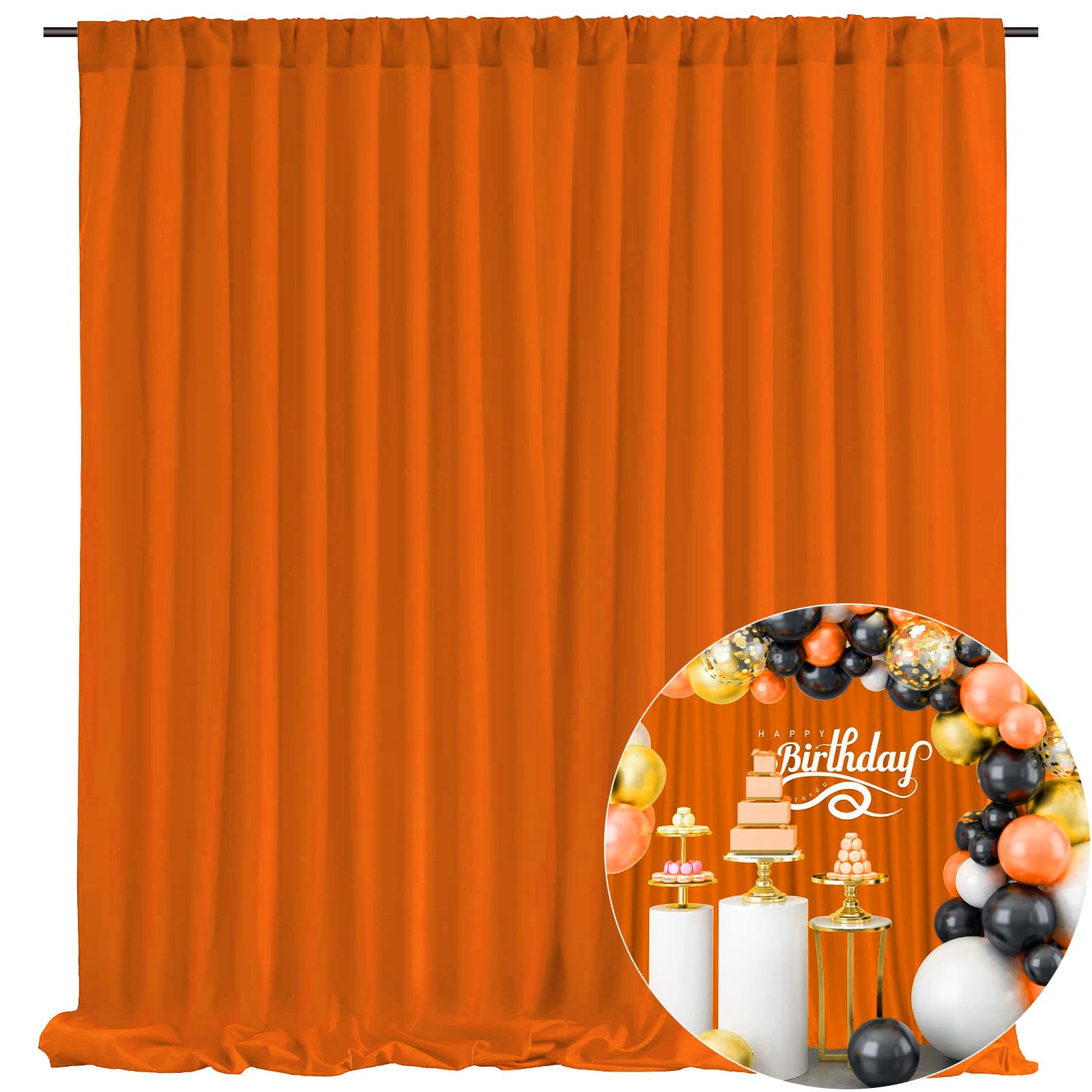 Photo 1 of 10 x 10 Feet Orange Backdrop Curtain for Partie, Background Curtains for Photoshoot, Birthday, Wedding, Halloween, Thanksgiving, Christmas Day, New Year Party Decorations 5Ft x 10Ft, 2 Panels