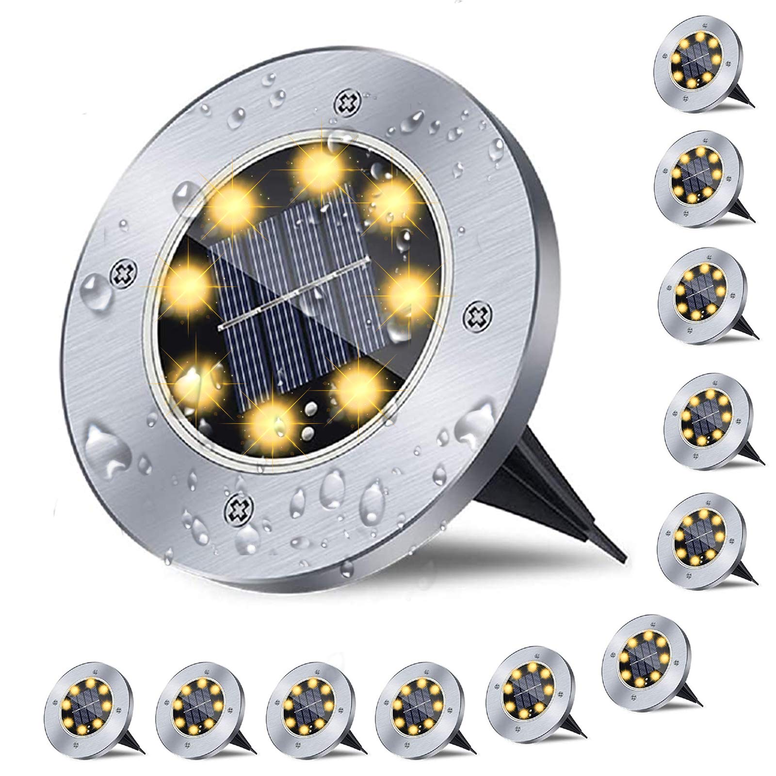 Photo 1 of Rayolon Solar Ground Lights, Waterproof Solar Garden Lights, Upgraded Outdoor Garden Waterproof Bright in-Ground Light, Landscape Lighting for Pathway,Yard,Deck,Lawn,Patio,Walkway (12 Pack Warm Light)