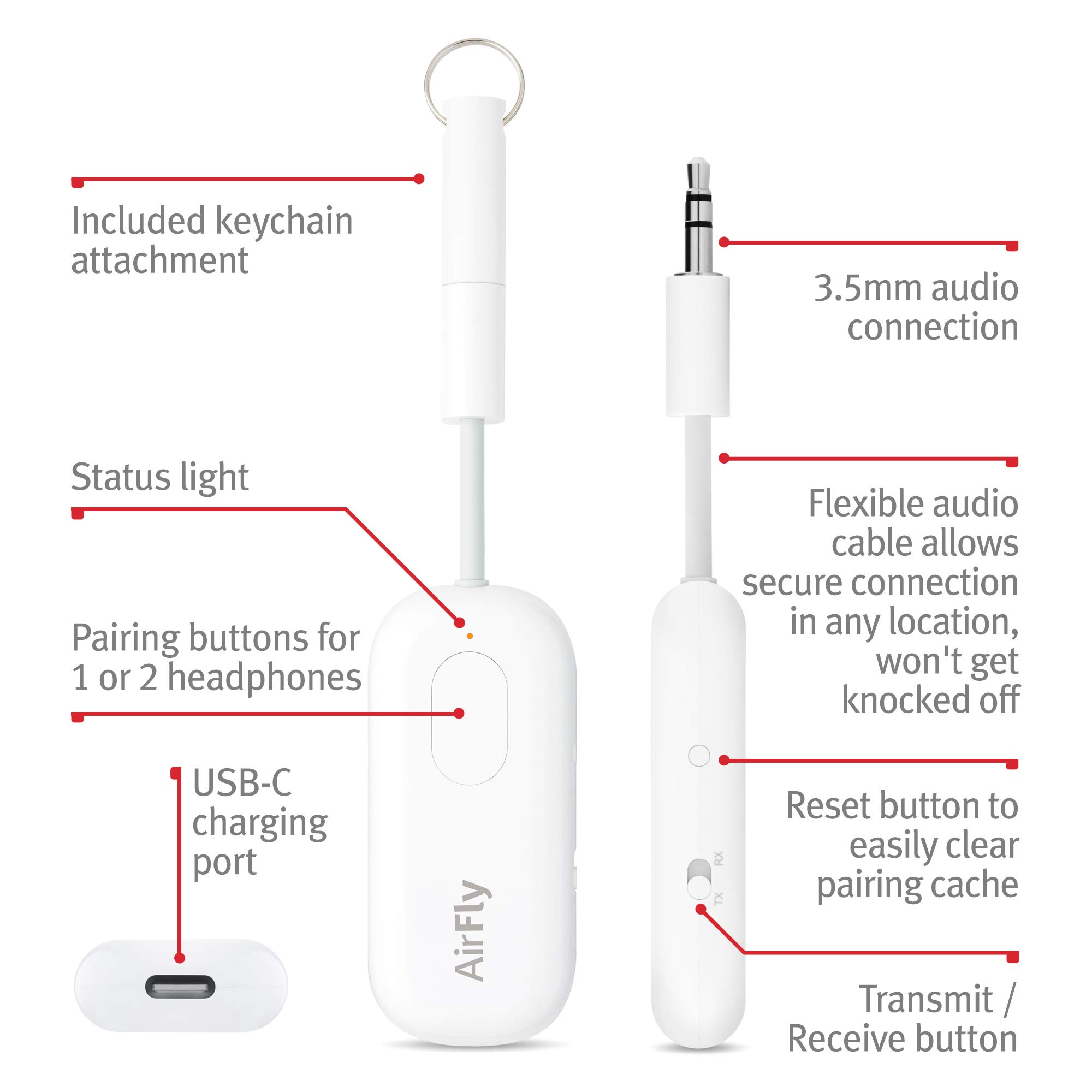 Twelve South AirFly Pro Deluxe | Bluetooth Wireless Audio Transmitter/Receiver for up to 2 AirPods/Wireless Headphones Use with 3.5mm Audio Jack; International Headphone Adapter & Travel Case