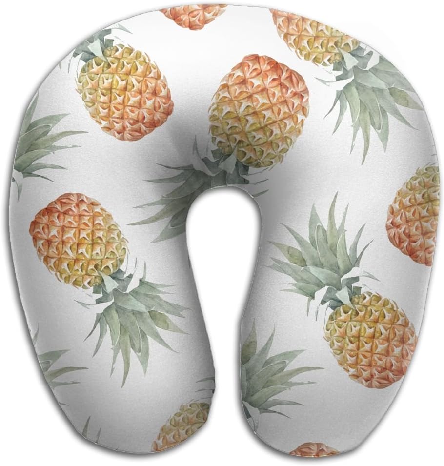 SARA NELL Memory Foam Neck Pillow Watercolor Tropical Pineapple U-Shape Travel Pillow Ergonomic Contoured Design Washable Cover For Airplane Train Car Bus Office