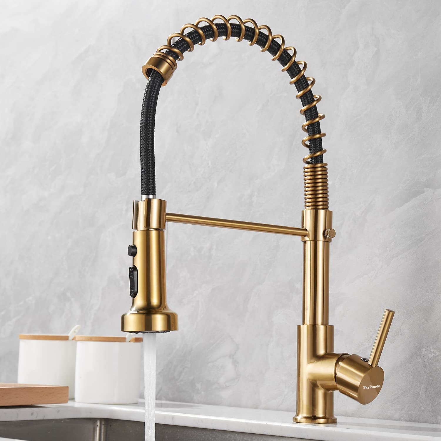 SkyPanda-Grifo-de-cocina-dorado-con-rociador-extraible-Grifo-mezclador-giratorio-comercial-de-360-3-modos-con-2-salidas