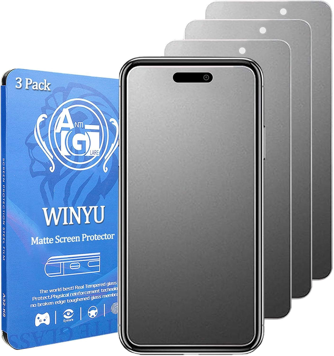 WINYU® 3PCS Matte Tempered Glass for iPhone 15 / iPhone 15 Pro Full Coverage Screen Protector Matte Anti-Glare Anti-Fingerprint Anti-Scratch 9H Tempered Glass for iPhone 15/15Pro,6.1" — image 1