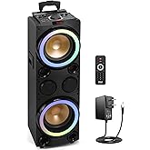 Portable Bluetooth PA Speaker System - 1200W Outdoor Bluetooth Speaker Portable PA System w/Microphone in, Party Lights, USB SD Card Reader, FM Radio, Rolling Wheels - Remote Control - Pyle PPHD210