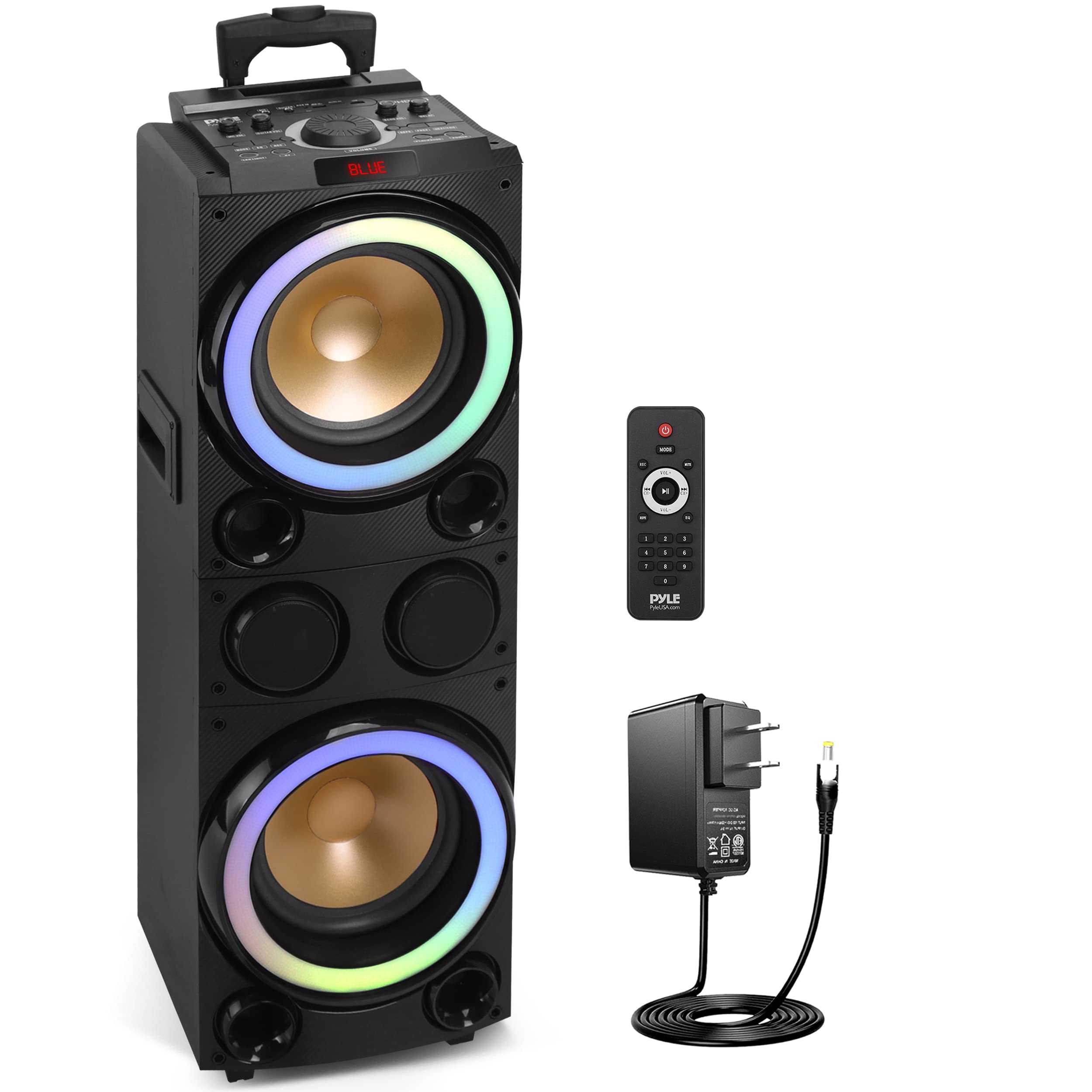 Pyle Portable Bluetooth PA Speaker System – 1200W Outdoor Bluetooth Speaker Portable PA System w/Microphone in, Party Lights, USB SD Card Reader, FM Radio, Rolling Wheels – Remote Control PPHD210