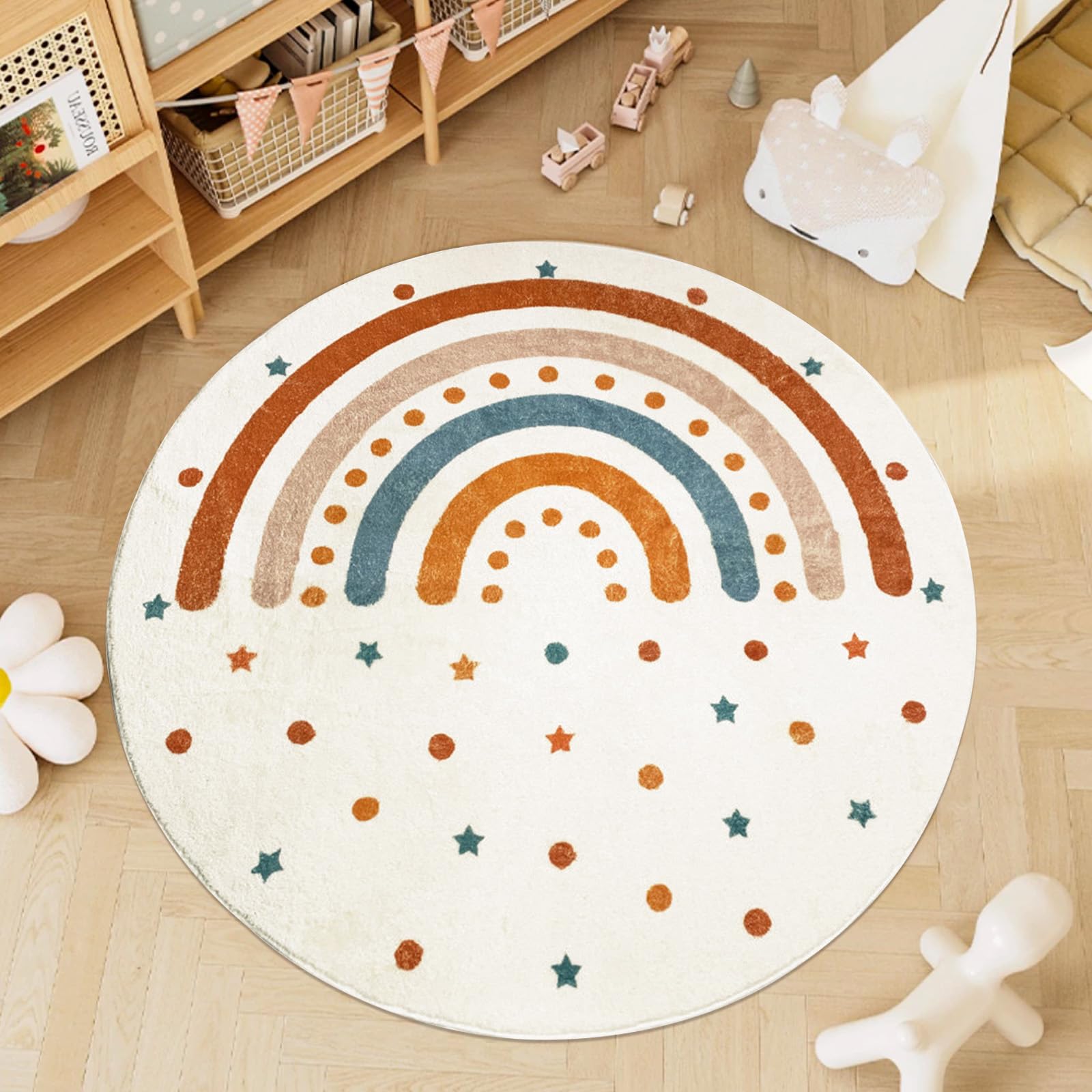 USTIDE Rainbow Round Rug - 120cm Soft, Machine Washable & Foldable Living Room & Kids Room Rug — image 1
