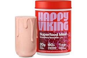 Happy Viking Strawberry Protein + Superfoods Powder, Created by Venus Williams, 20G Protein, Low Carb, Keto, Vegan, Gluten-Free, Non-GMO, Superfoods, Complete Meal Replacement, 1 Canister (24 oz.)
