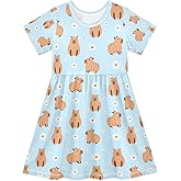 Summer Girl Dresses Funny Capybara Daisy Toddler Short Sleeve A-line Dress Casual Sundress