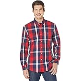 U.S. Polo Assn. Long Sleeve Classic Fit Stretch Poplin Plaid Woven Shirt Engine Red SM