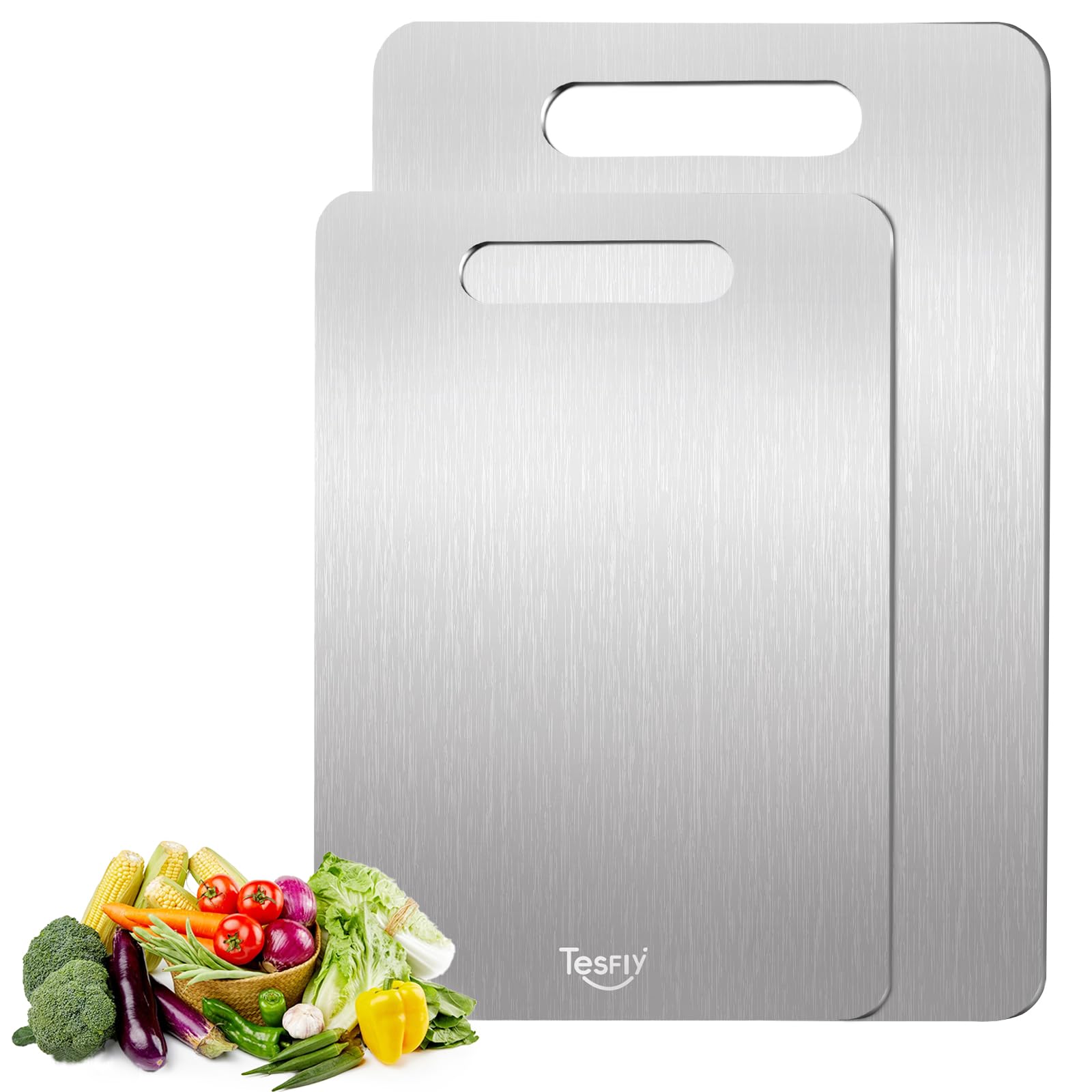 Photo 1 of 2 Pack Titanium Cutting Board - 100% Pure Titanium Cutting Boards For Kitche,Easy to clean, Double-sided food-grade Cutting Board For Meats, Fruits And Vegetables (M+L)
