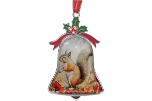 Gixpop Christmas Ornament Bell Pendant Decorative Metal Glass Hanging Christmas Bell Ornaments for Home Decoration Party Decor (Cute Squirrel Flower)