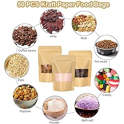 Blisstime Stand Up Pouch Bags, 50 Pack Kraft Paper