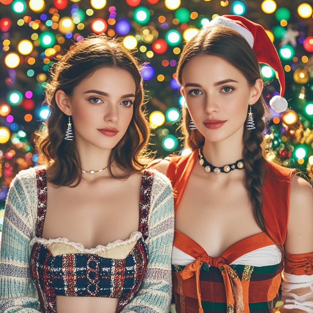 Canboer Holiday Earrings Handmade Christmas Tree Earrings Silver Xmas Festive Thanksgiving Dangle Earrings for Women