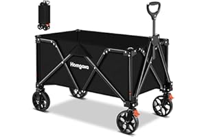 Homgava Collapsible Folding Wagon Heavy Duty,Foldable Utility Cart with Wheels,Large Capacity,with 2 Brakes,for Grocery Outdoor Camping Beach Gardening Shopping Fishing,Black
