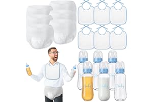 GIFTLYZE 6 Sets Bottle Chug Baby Shower Games Juegos Para Plastic Baby Bottles Bibs Disposable Diapers Gender Reveal Games Baby Changing Diaper Race Game Decoration (Blue)