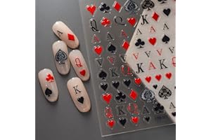 HPYFOI Poker Nail Stickers for Nail Art Palying Card Nail Decals Hearts Spades Clubs Diamonds Stickers for Nails Designs 3D Self Adhesive Nail Supplies & Decorations for Women Girls 1 Sheet