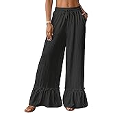 Bsubseach Wide Leg Pants Woman High Waist Palazzo Pants Flowy Casual Trousers Beach Vacation Outfits