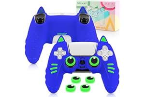SIKEMAY Cat Paws PS5 Controller Skin Accessories Anti-Slip Silicone, Soft Thicken Protective Cover Case for PlayStation 5 Wireless Controller with 2 x Cute Thumb Grips - Blue Green