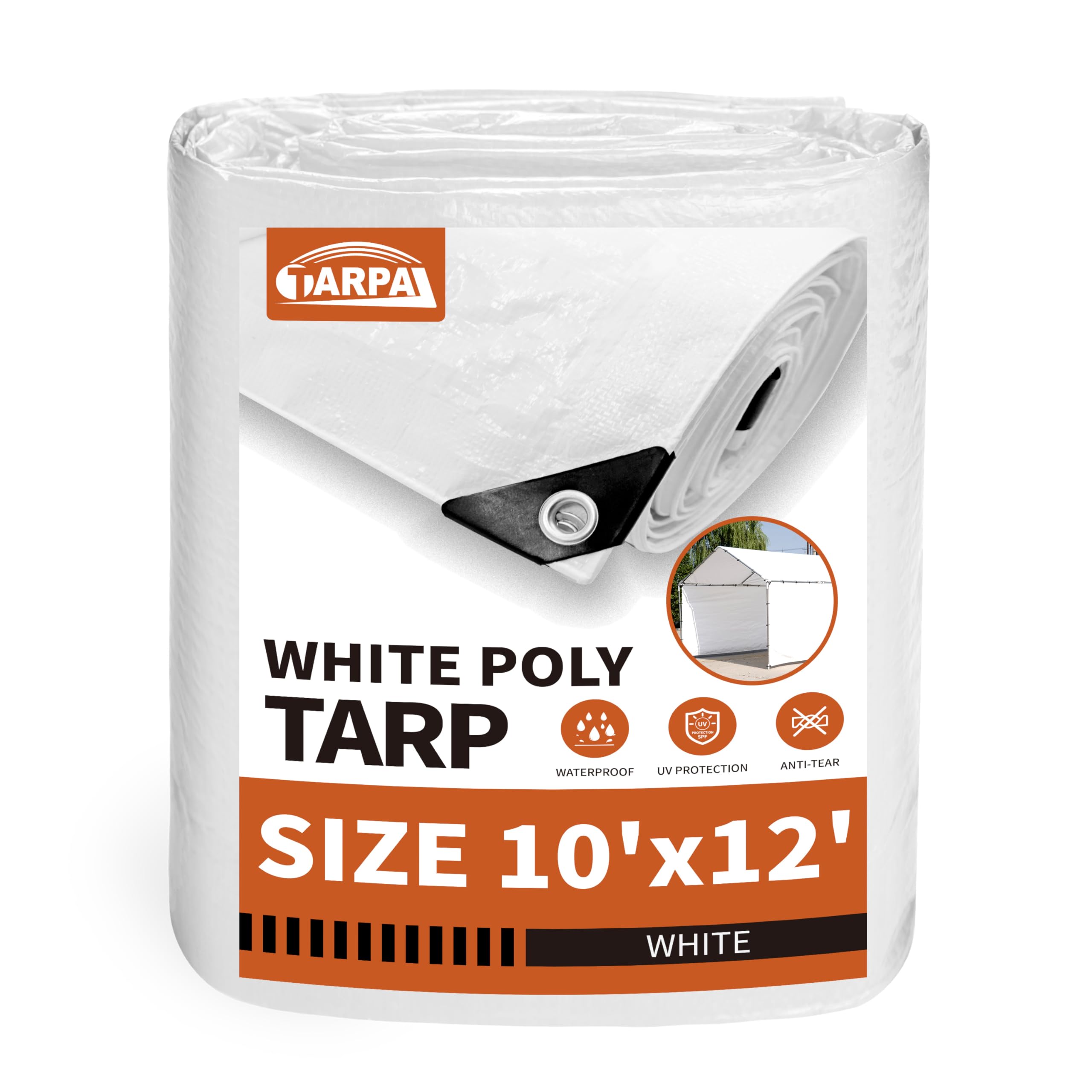 TARPAL 10'x12' White Tarp Waterproof 7.5 mil Medium