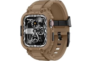 amBand Bands Compatible with Apple Watch 9/8/7 45mm, M1 Sport Series Rugged Case with TPU Strap Military Protective Tough Cover Bumper for iWatch SE2/SE/6/5/4/3 44mm 42mm Men Desert Tan