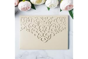 ponatia 20PCS Beige Laser Cut Wedding Invitations Pockets, Tri-fold 5x7 Laser Cut Invitation Pockets for Wedding Bridal Showe