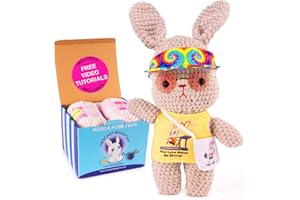 MODDA Crochet Kit for Beginners - Beginner Crochet Starter Kit with Step-by-Step Video Tutorials, Learn to Crochet Kits for Adults and Kids, Amigurumi Crocheting Animals Kits, Crochet Rabbit (Bunny)