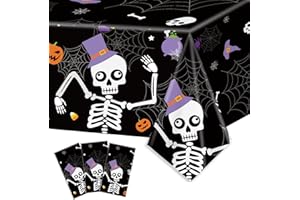 XIENBLOC 3Pcs Halloween Disposable Tablecloth for Party Skeleton Rectangle Plastic Waterproof Table Cover Halloween Pumpkin Themed Table Cloth Decorations 54”x108”