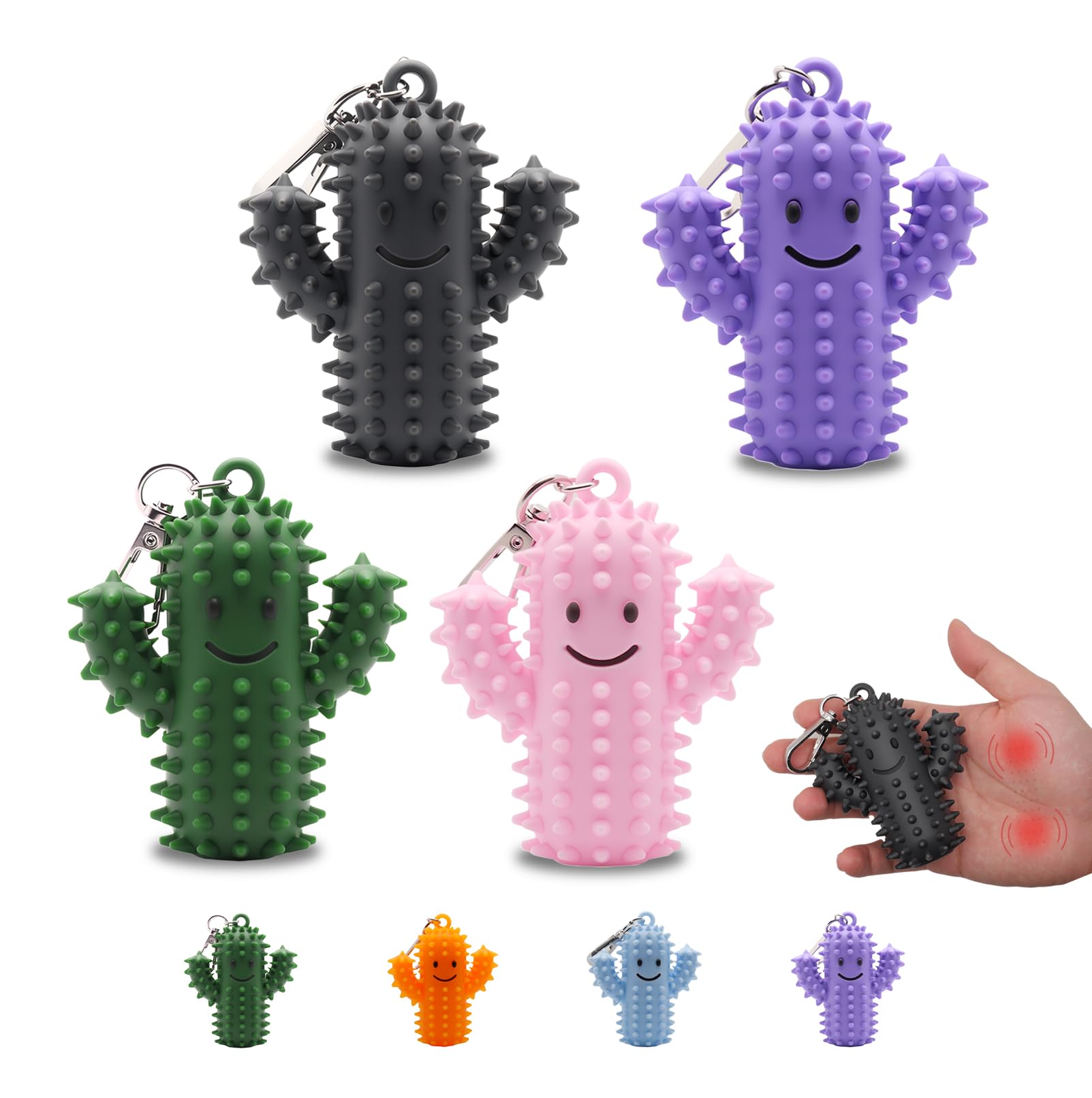 Photo 1 of Little Ouchies Pain Fidget?Silicone Cactus Stim Tools for Adults, Sensory Pain Stim Fidget Toy , Spiky Grippy Stim Keychain, Anxiety Relief Items Fidget Toys Gift (Darkgrey+Pink+Green+Purple)