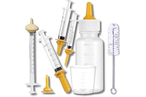 PHONGLEO Newborn Pet Feeding Kit, 50ml Nursing Bottle & Syringe Set for Puppies, Kittens, Rabbits, Squirrels – BPA-Free Silicone Nipples, Measuring Cup & Cleaning Brush – Safe, Hygienic Milk Feeder
