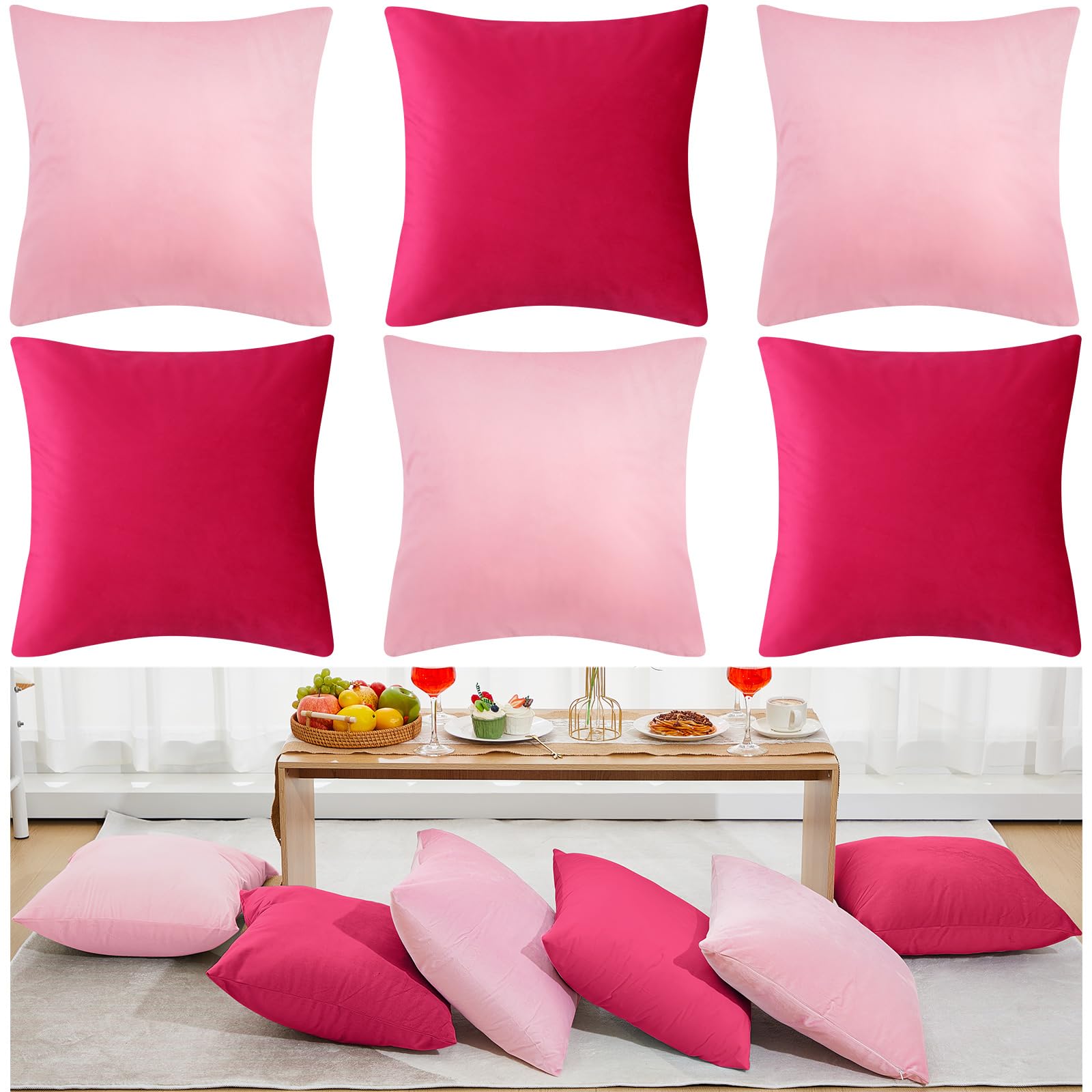 Photo 1 of Berlune 12 Pcs Velvet Throw Pillow Covers 18" x 18" Decorative Cushion Cases Soft Pillowcase for Picnic Coquette Party Accessories Bedroom Living Room Decor, No Inserts (Girl Colors)