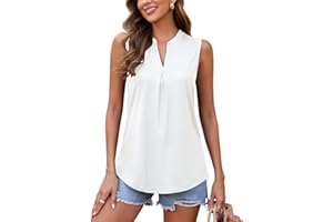 WNEEDU Womens Summer Tank Tops Causal Ladies Sleeveless V Neck Pleated Blouse Shirts 2025 New