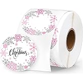 Whaline Winter Christmas Direct Thermal Labels Stickers Pink Silver Snowflake Self-Adhesive Printer Decals for Xmas Holiday DIY Candle Name Tag Logo Design, 500 Pcs