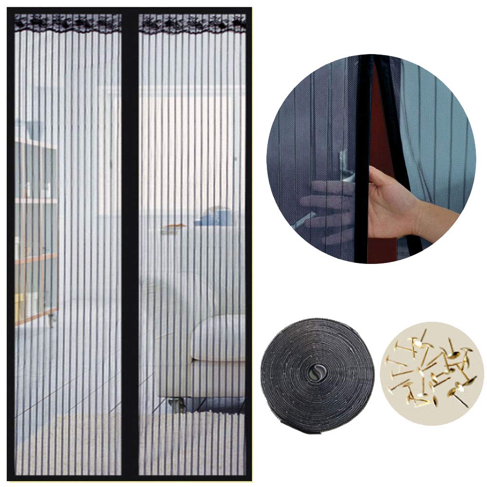 Magnetic Fly Insect Screen Door Screen Mesh Curtain Fits Door Up to 100x220cm (Black)