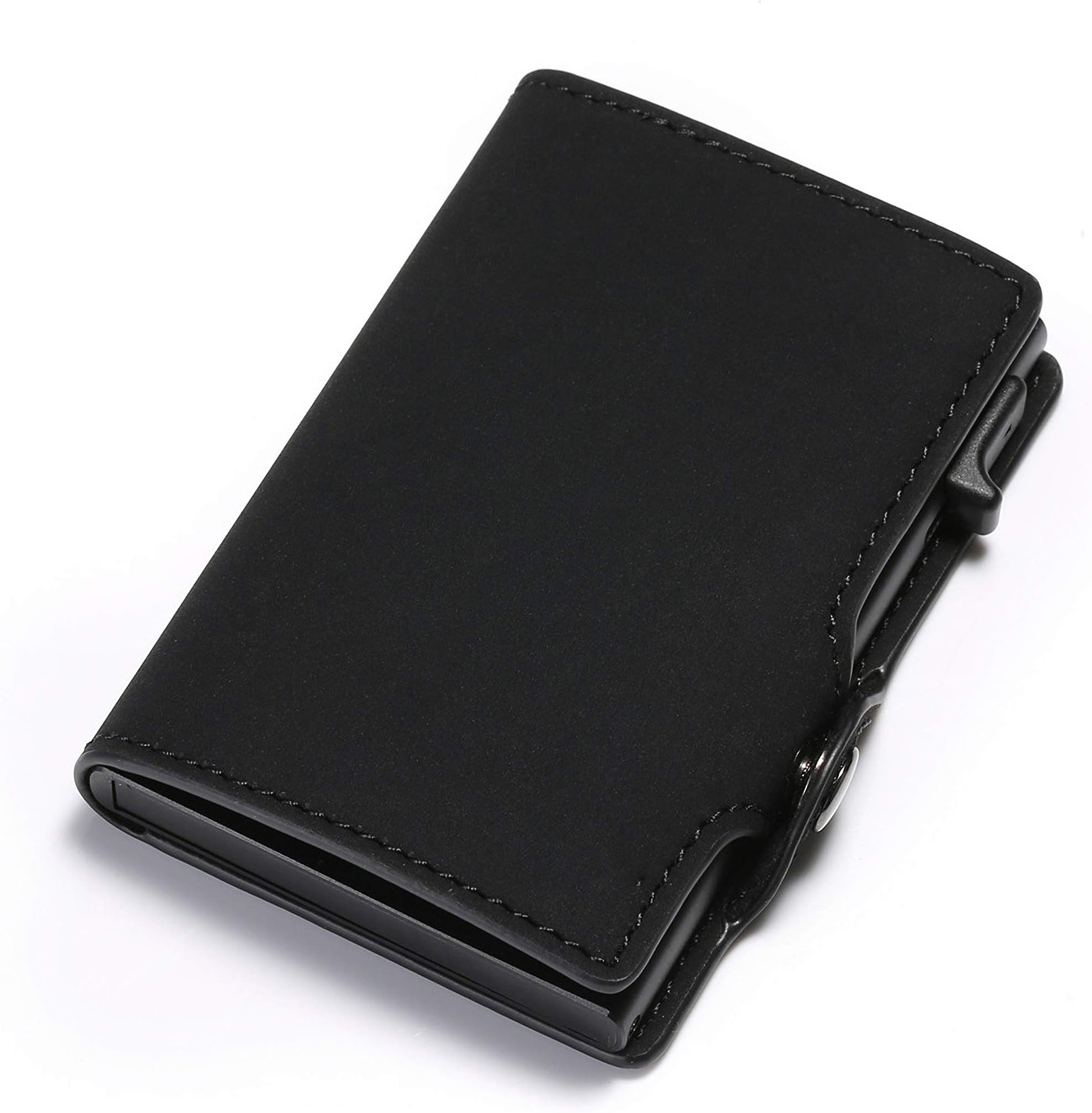 NALITARE Credit Card Holder RFID Blocking Wallet Slim Wallet PU Leather Vintage Aluminum Business Card Holder Automatic Pop-up Men and Women Card Case Wallet EDC (Black)