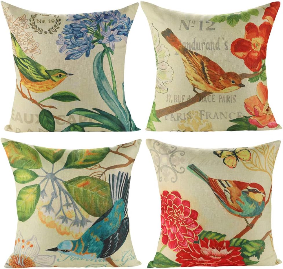 JOTOM Cushion Covers Decorative Square Throw Pillow Case Sofa Car Pillowcase for Home Bed Decor 45 x 45cm,Set of 4 (Birds)