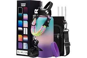 DIGJUPER Insulated Stainless Steel Water Bottle - 32/40/64/128 oz Water Bottles with Straw & Spout Lids, Paracord Handle and Carrier Pouch, Workout Water Flask Bottle for Women Men Sport Activities