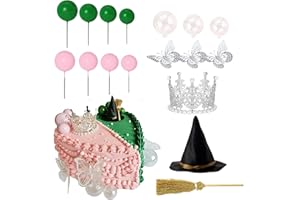 Uchyius Witch Theme Party Cake Topper, Pink and Green Party Decrations, Mini Crown Witches Hat for Birthday Cake Supplies